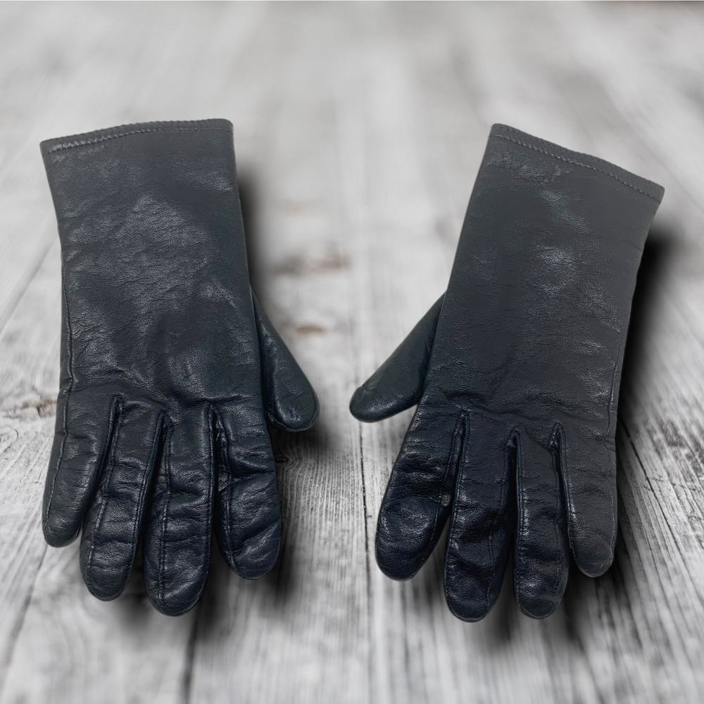 Vintage Y2K Black Short Leather Warm Driving Gloves Fleece Lined Sz M